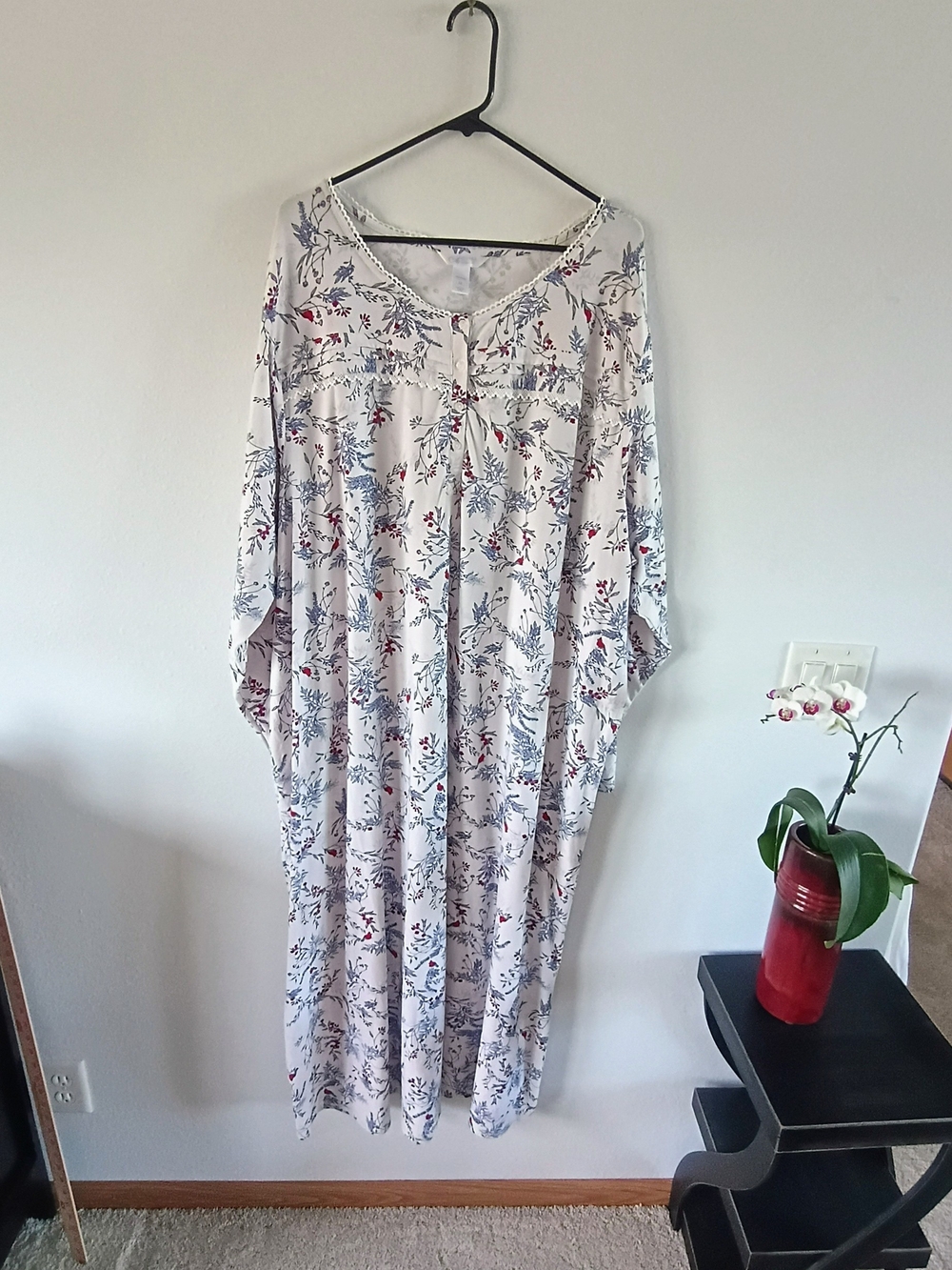 Adonna Sleepwear 3X Floral Cottagecore Maxi Lounge Nightgown Lace Trim Dress